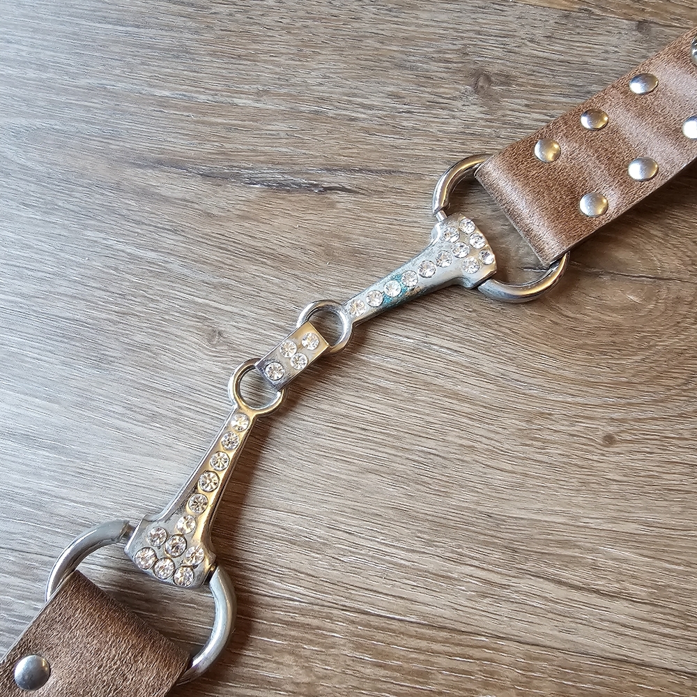 Leather And Rhinestone Snaffle Bit Bedazzled West… - image 5